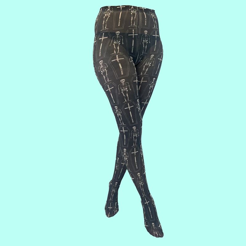 Coffin Skeletons Printed Tights