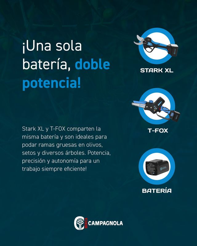 KIT MOTOSIERRA T-FOX+ TIJERA STARK M+ 2 BATERIAS