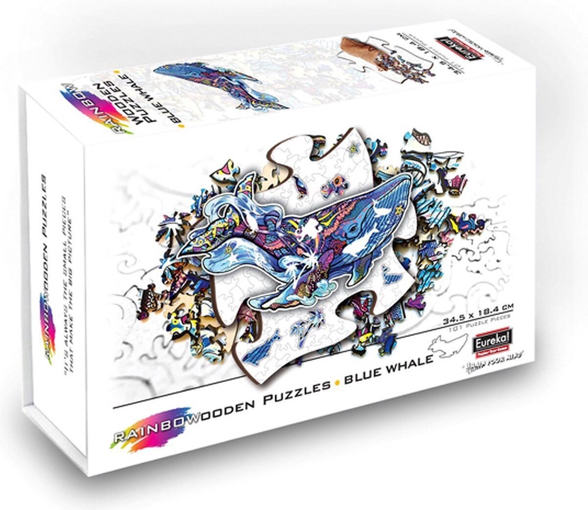 2D Regenboog houten Puzzel - Blue whale - 101 stukjes