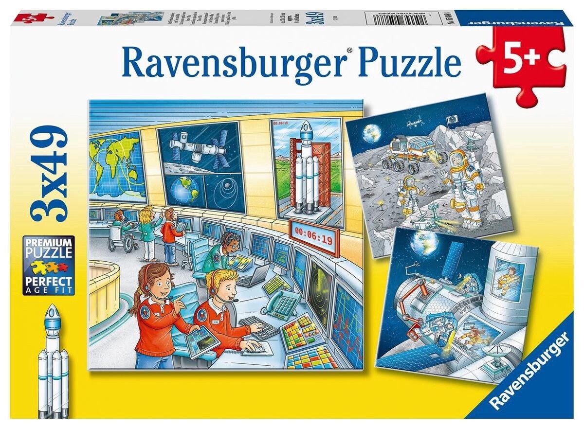 Ravensburger Puzzel Op ruimtevaartmissie met Tom en Mia - 3x49 stukjes