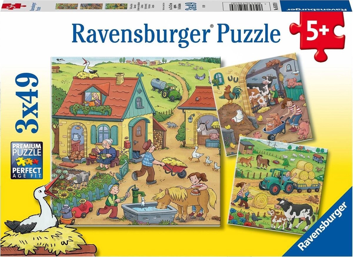 Ravensburger Puzzel Op de boerderij - 3x49 Stukjes