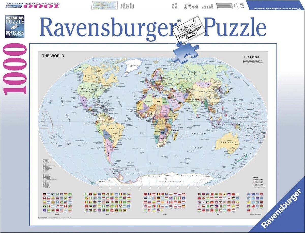 Ravensburger Puzzel Staatkundige wereldkaart - 1000 stukjes