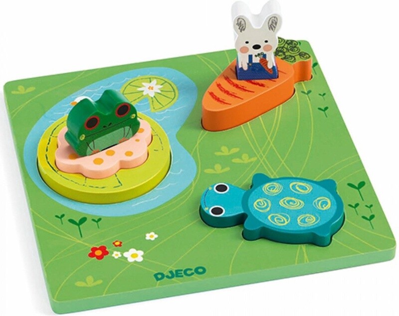 Houten Puzzel 1, 2, 3 Froggy - 6 stukjes