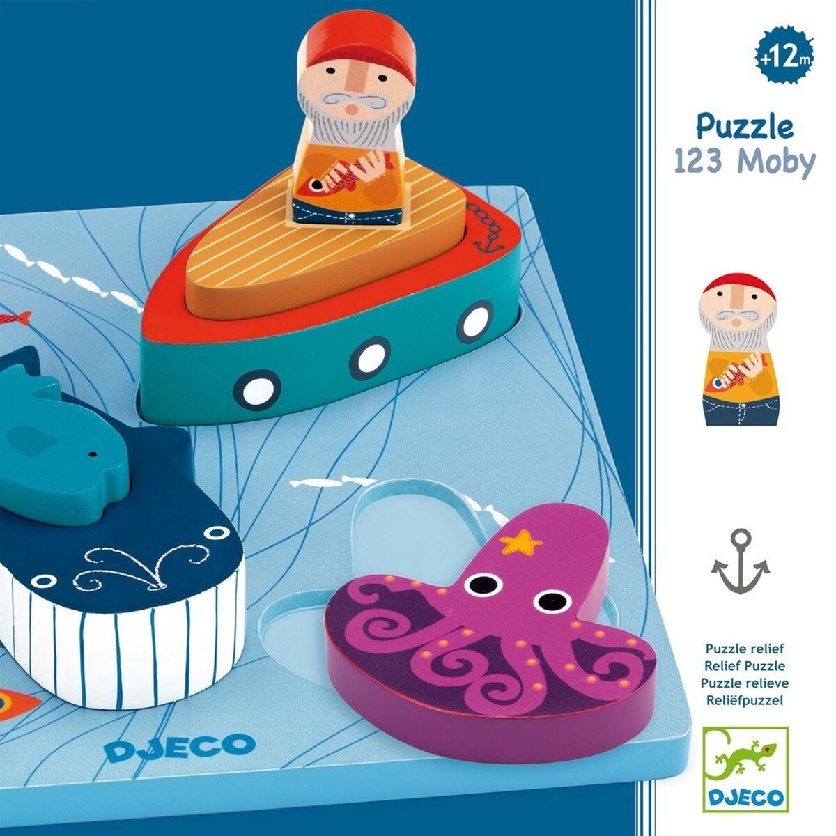 Houten Puzzel 1, 2, 3 Moby - 6 stukjes