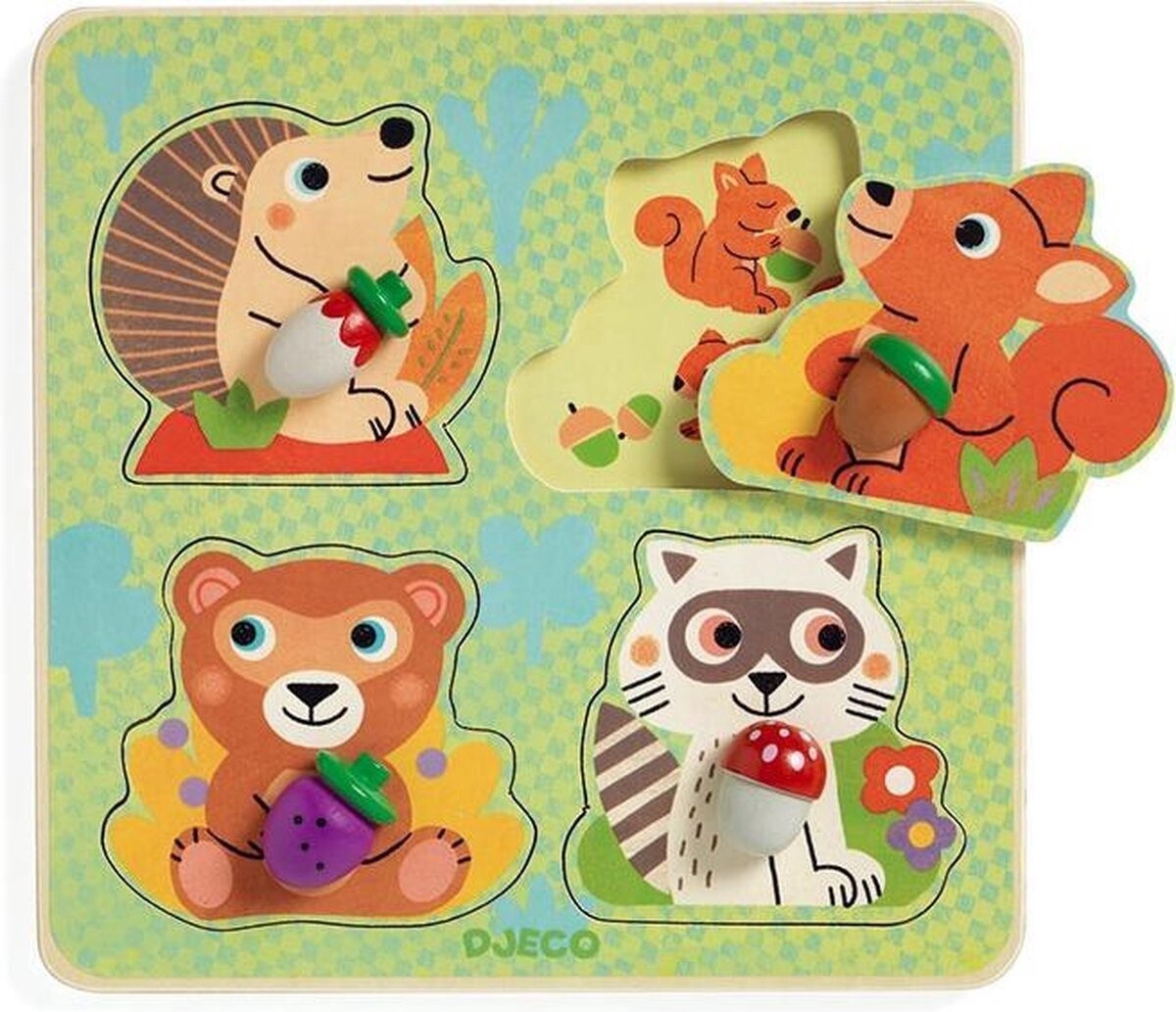 Houten Knop Puzzel Croc-nut - 4 stukjes