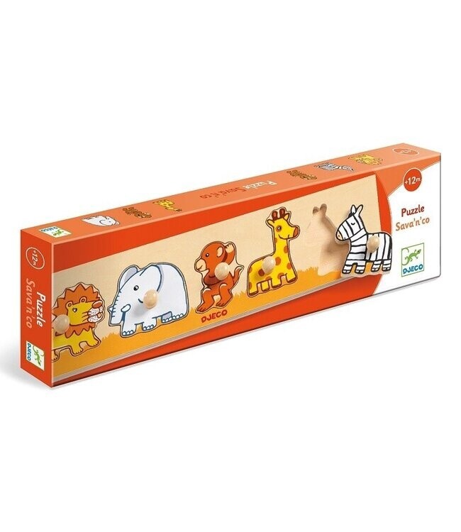 Houten Knop Puzzel Savanne Dieren - 5 stukjes