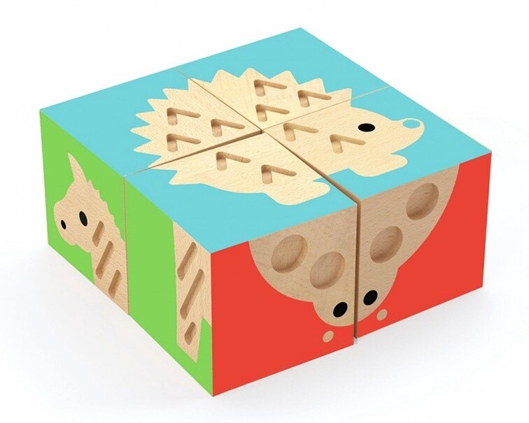 Houten Blok Puzzel Dieren - 4 blokken