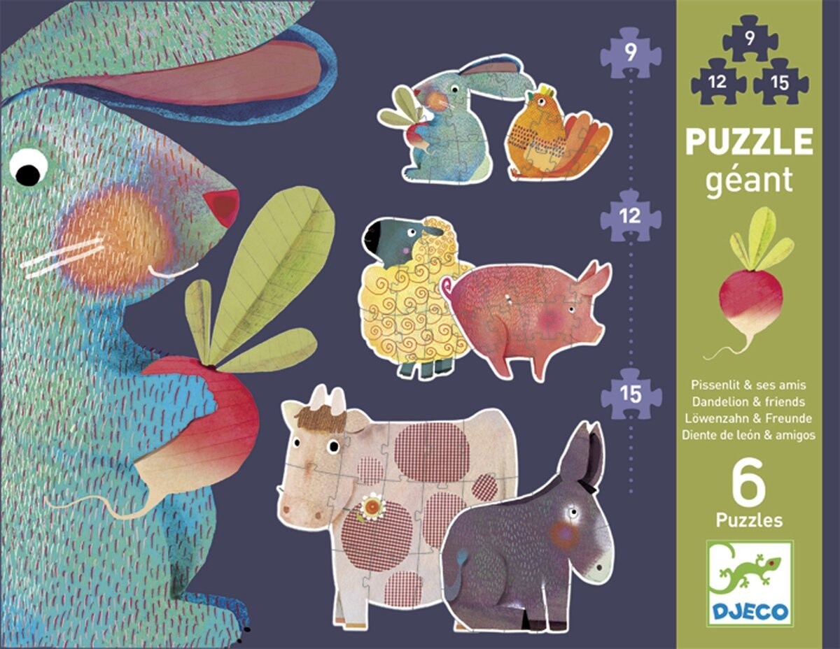 Vloer Puzzel 6 in 1 boerderijdieren - 9, 12 en 15 stukjes
