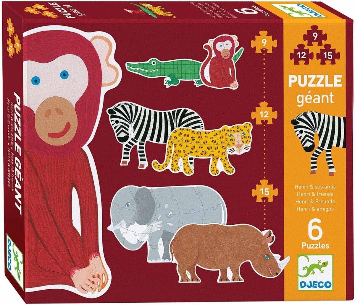 Vloer Puzzel 6 in 1 Henri &amp; Zijn Vrienden - 9, 12 en 15 stukjes