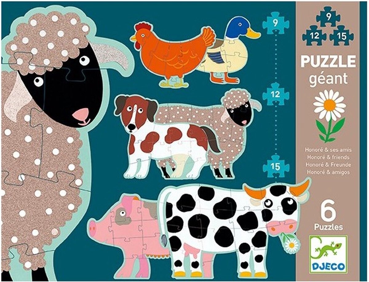 Vloer Puzzel  6 in 1 Honoré en zijn vriendjes - 9, 12 en 15 stukjes
