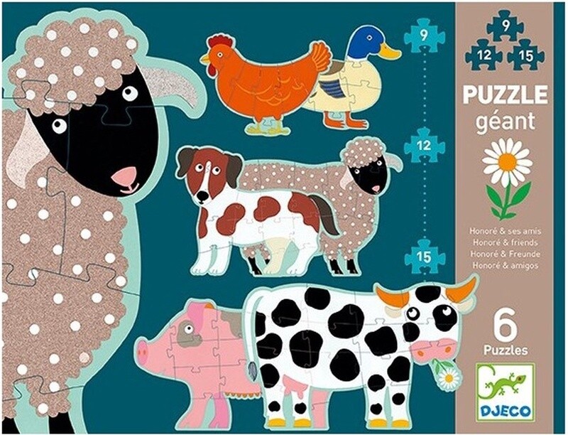 Vloer Puzzel  6 in 1 Honoré en zijn vriendjes - 9, 12 en 15 stukjes