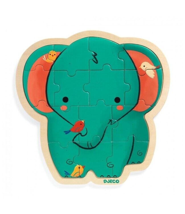 Houten Vorm Puzzel Olifant  - 14 stukjes