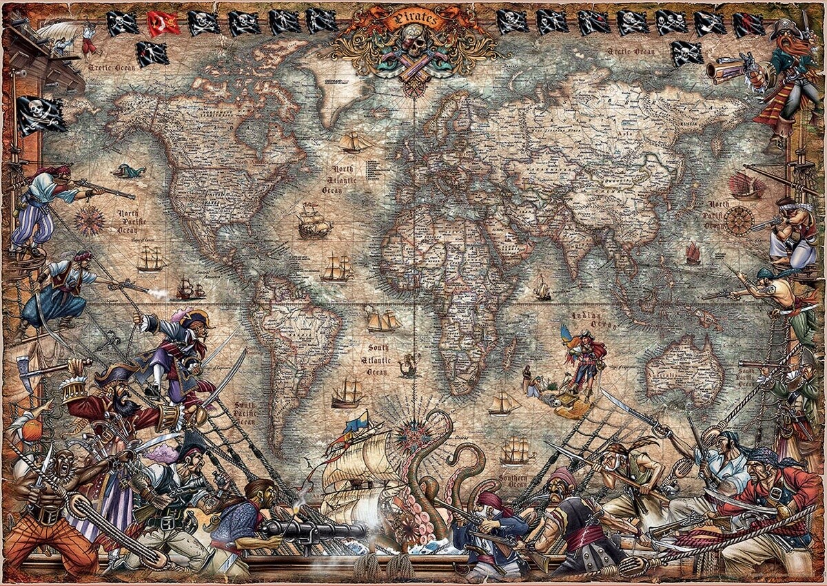 Wereldkaart Piraten - 2000 stukjes