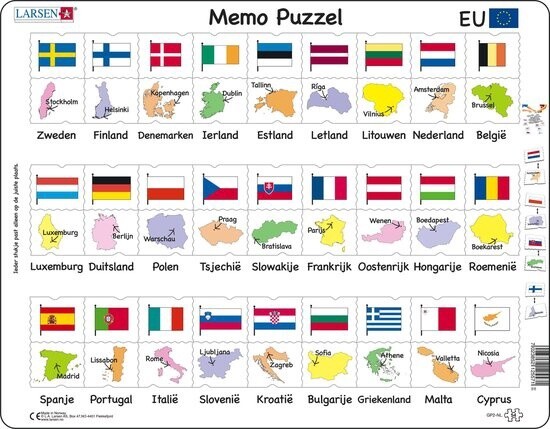 Larsen Memo Puzzel Europese Unie Vlaggen en Hoofdsteden - 54 stukjes