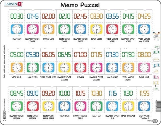 Larsen Memo Puzzel Klokkijken Junior - 54 Stukjes
