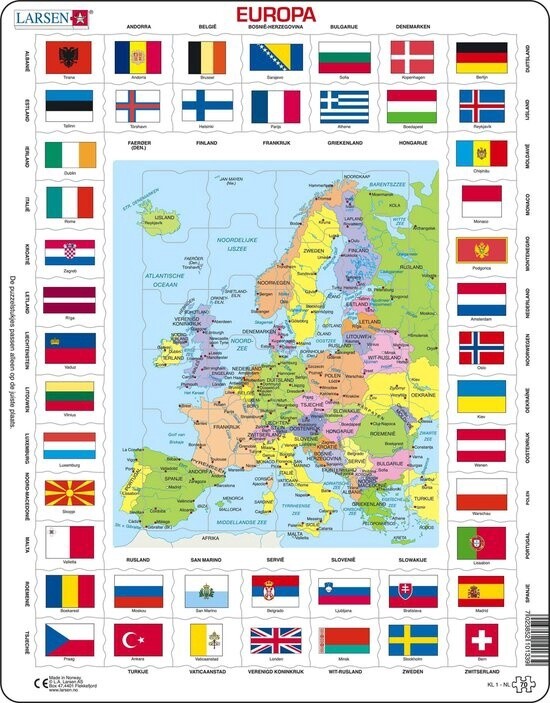 Larsen Europa met vlaggen - 70 Stukjes
