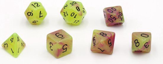 Glow in the dark Geel Roze D&amp;D set dice