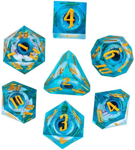 Liquid Blauw D&amp;D set dice met oog