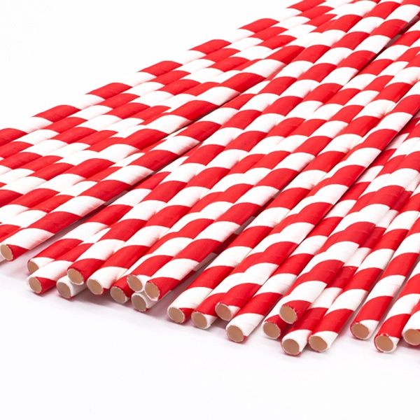 Straight Cut Paper Straw Red Stripe 8&quot; 200pcs