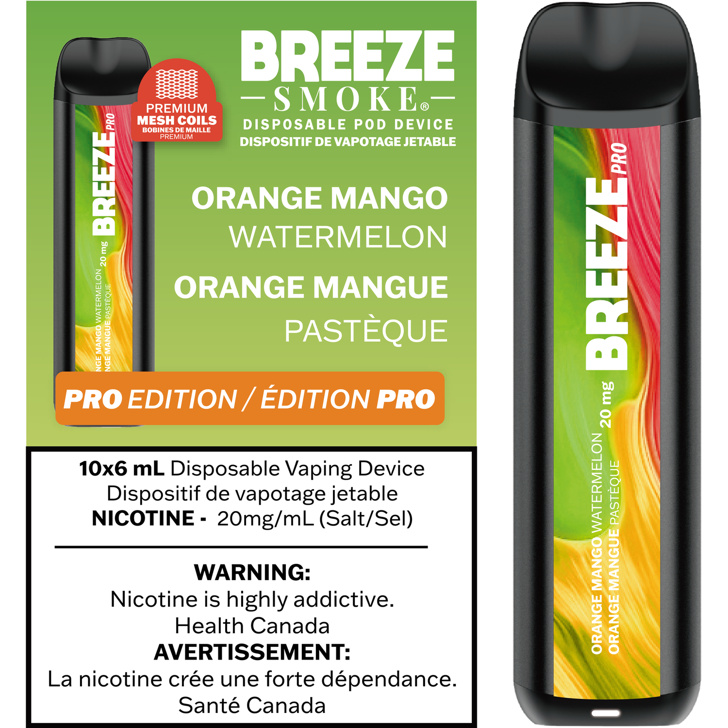 BREEZE PRO 2K PUFFS- ONTARIO, FLAVOURS: ORANGE MANGO WATERMELON