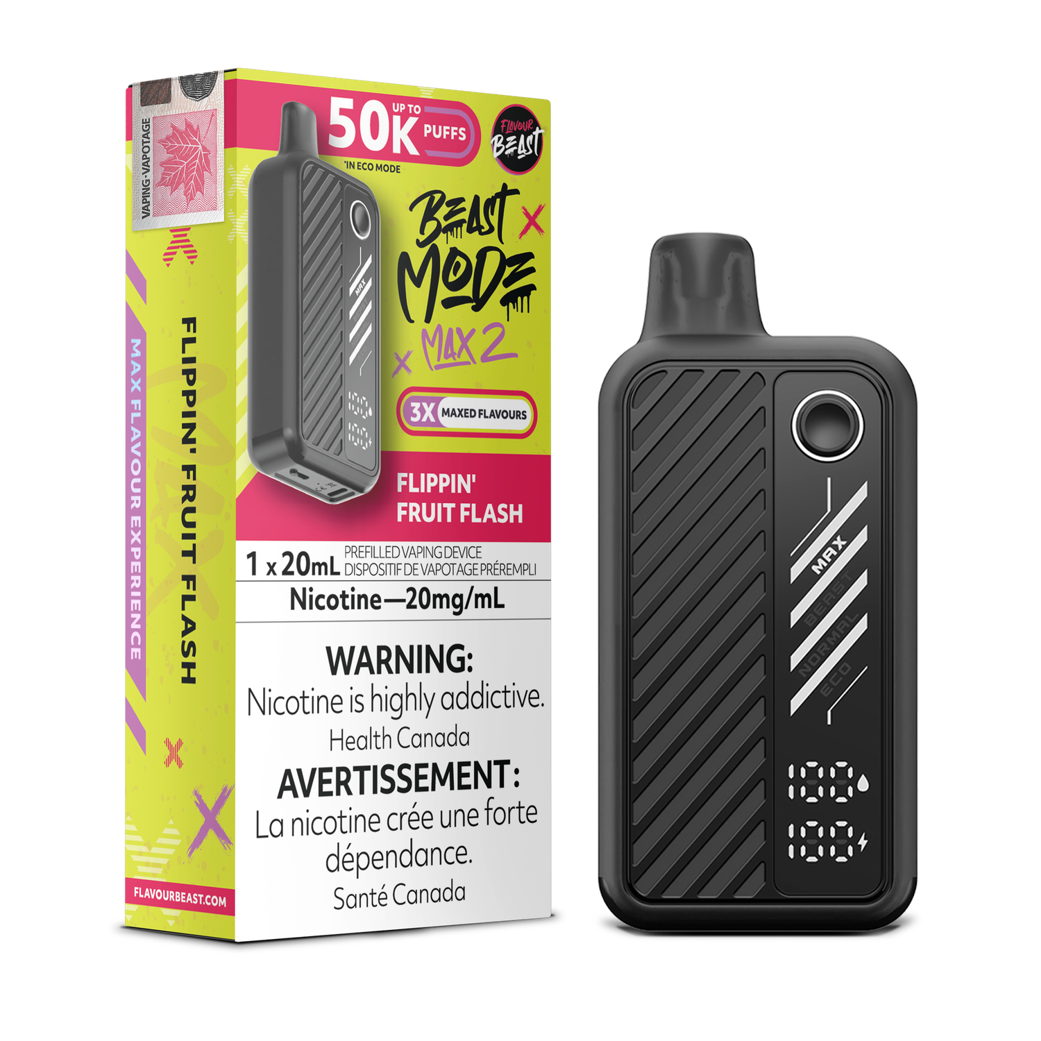 FLAVOUR BEAST BEAST MODE MAX 2 (50K PUFFS)- ONTARIO, FLAVOURS: FLIPPIN' FRUIT FLASH