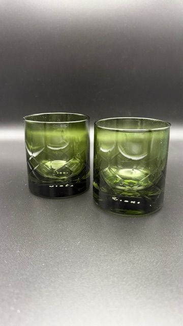Admiral cut crystal rocks glasses green- set of 2