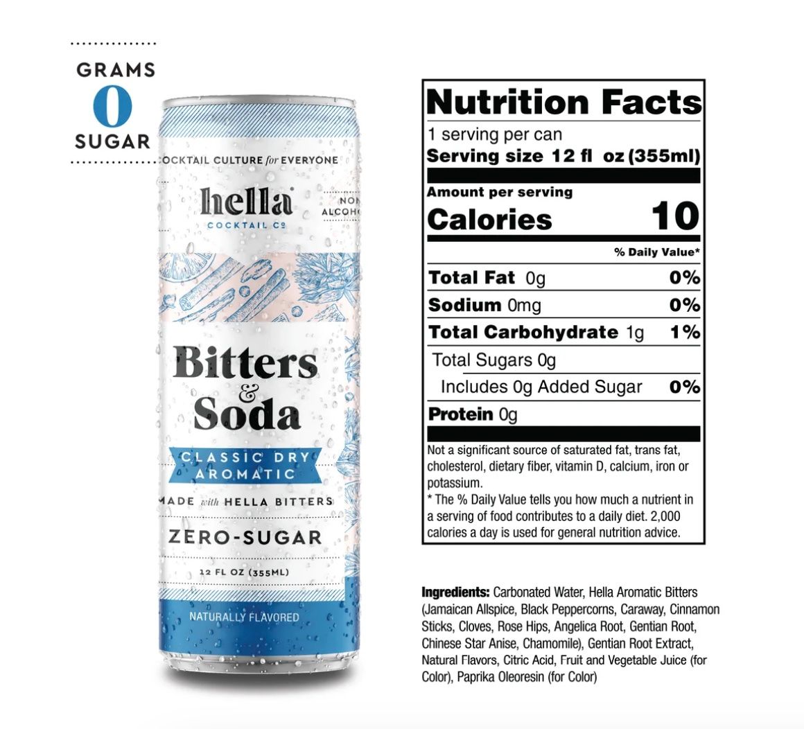 Hella Bitters &amp; Soda Classic Dry Aromatic *Zero Sugar* · 4-Pack