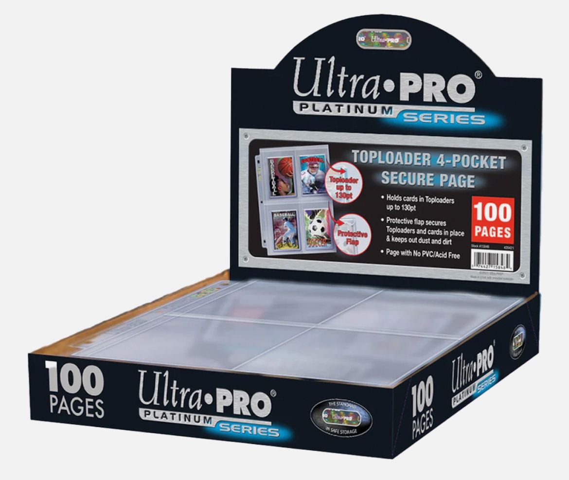 Ultra Pro 4 Pocket Secure Platinum for Toploaders Pages Box of 100