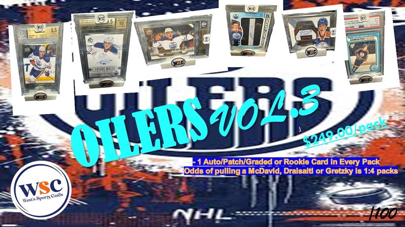 WSC OILERS Mystery Pack VOL. 3 | ** 1 AUTO/PATCH/GRADED OILERS(PAST OR PRESENT CARD/ PACK ** [1:4 PACKS TO HIT A McDAVID/DRAISAITL OR GRETZKY]