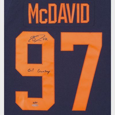Connor McDavid Autographed &amp; Inscribed [OIL COUNTRY] Authentic Navy Adidas Edmonton Oilers Alternate Jersey /97