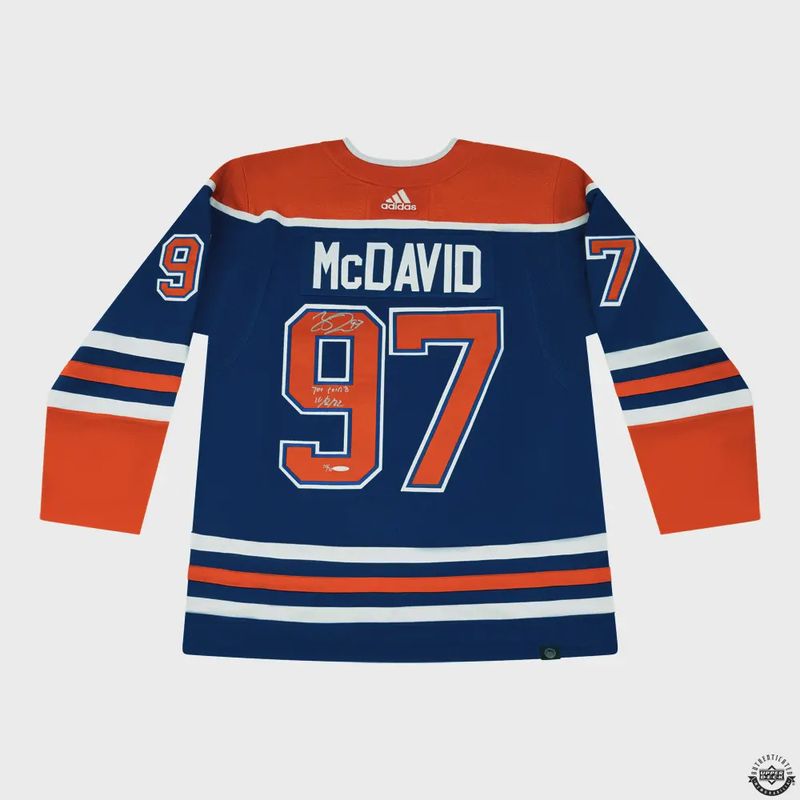 Connor McDavid Autographed &amp; Inscribed &quot;700 PTS 10/12/22&quot; Blue Adidas Edmonton Oilers Jersey /70