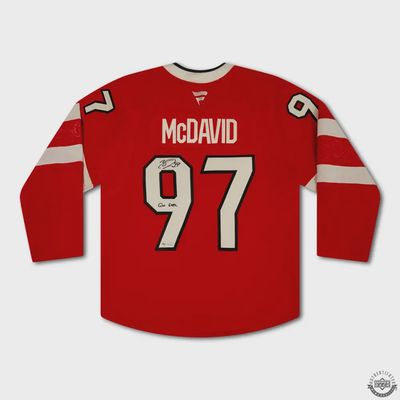 Connor McDavid Autographed &amp; Inscribed “GW GOAL” Authentic 4 Nations Faceoff Red Team Canada Jersey