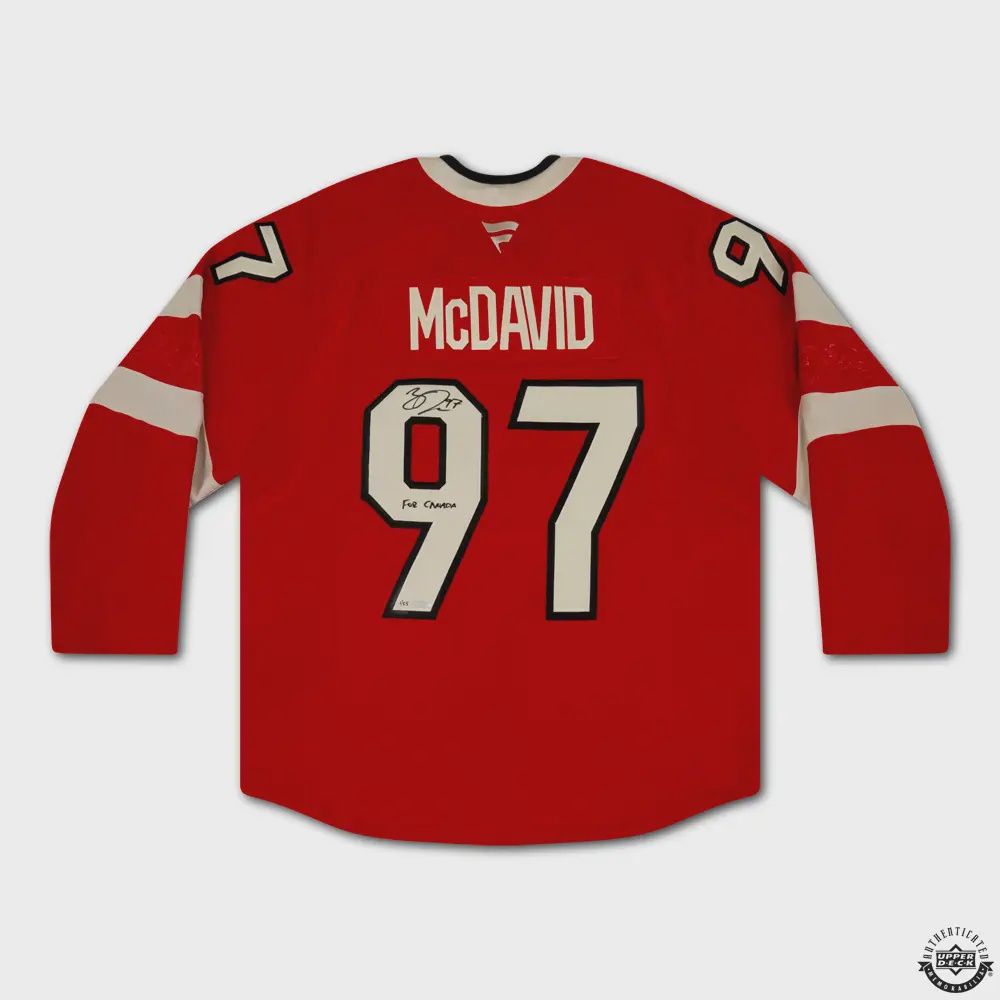 Connor McDavid Autographed &amp; Inscribed “FOR CANADA” Authentic 4 Nations Faceoff Red Team Canada Jersey /25