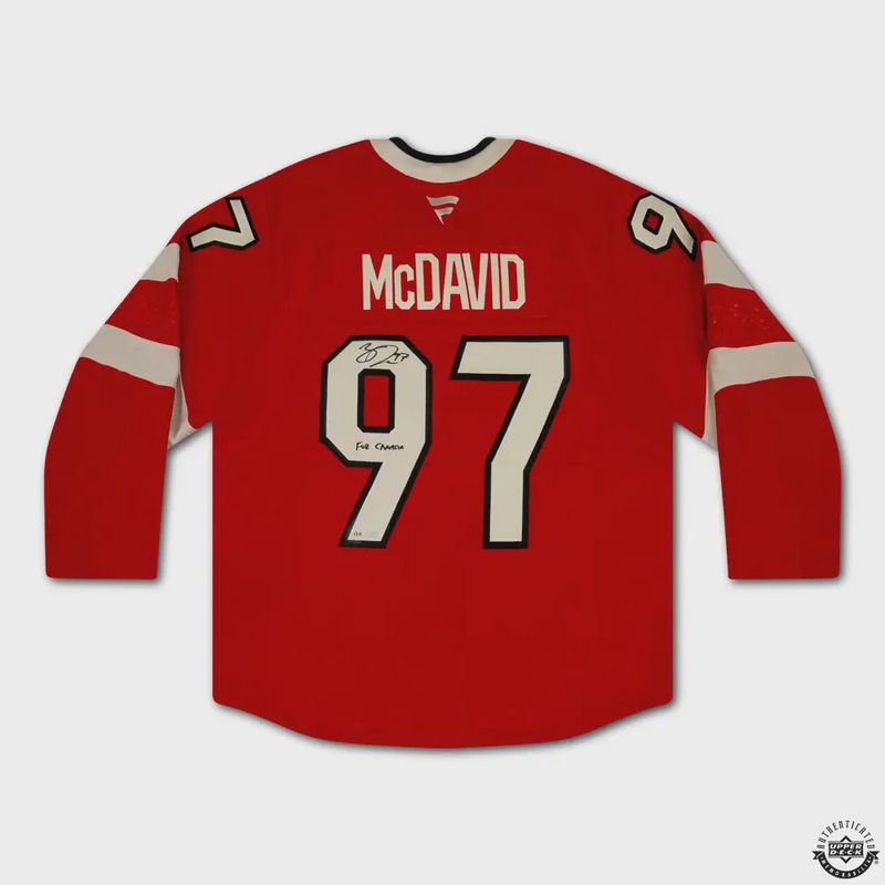 Connor McDavid Autographed &amp; Inscribed “FOR CANADA” Authentic 4 Nations Faceoff Red Team Canada Jersey /25