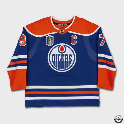 Connor McDavid Autographed 2023-24 Edmonton Oilers Stanley Cup Final Patch with Conn Smythe Postseason Embroidery Blue Authentic Adidas Jersey