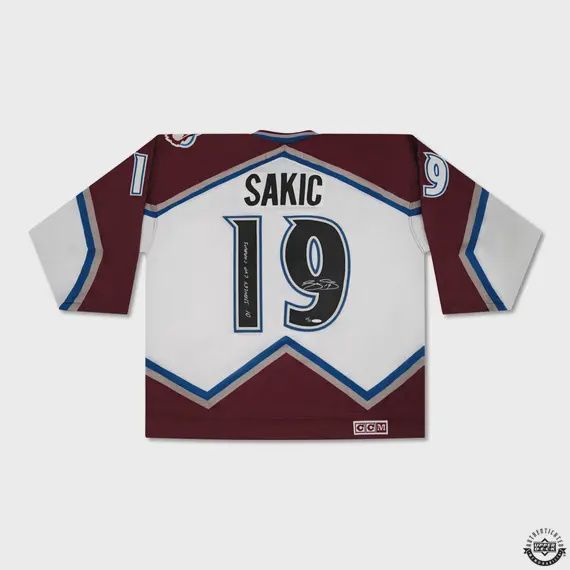 Joe Sakic Autographed and Inscribed &quot;01 Stanley Cup Champs&quot;Colorado Avalanche Home CCM Jersey