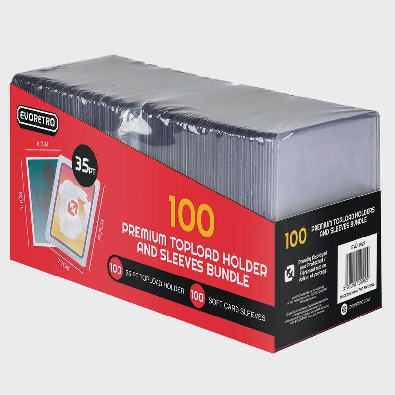 EVORETRO Top Loaders &amp; Sleeves - Pack of 100 Toploaders 35PT &amp; 100 Sleeves