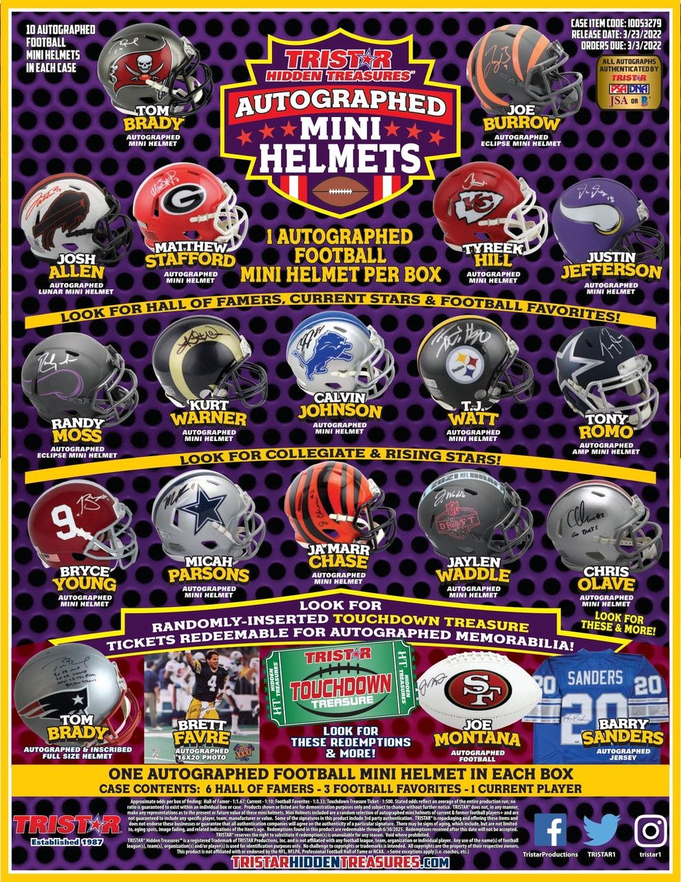 2022 Tristar Hidden Treasures Football Autographed Mini Helmets Box