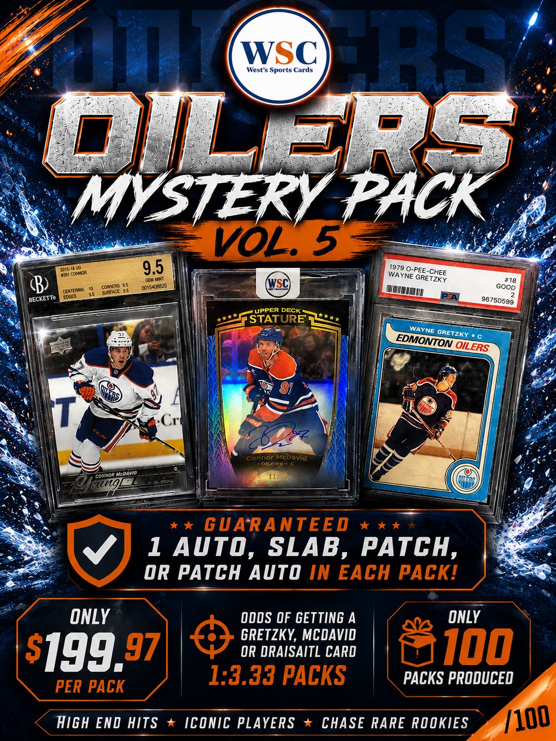 WSC OILERS EDITION Mystery Packs VOL. 5 | ** 1 AUTO/PATCH/GRADED OILERS(PAST OR PRESENT CARD/ PACK ** [1:3.33 PACKS TO HIT A McDAVID/DRAISAITL OR GRETZKY]