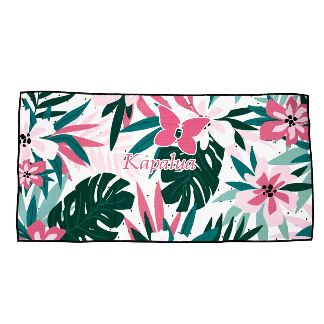 KAPALUA WAFFLE MICROFIBER TOWEL MONSTERA PINK GREEN