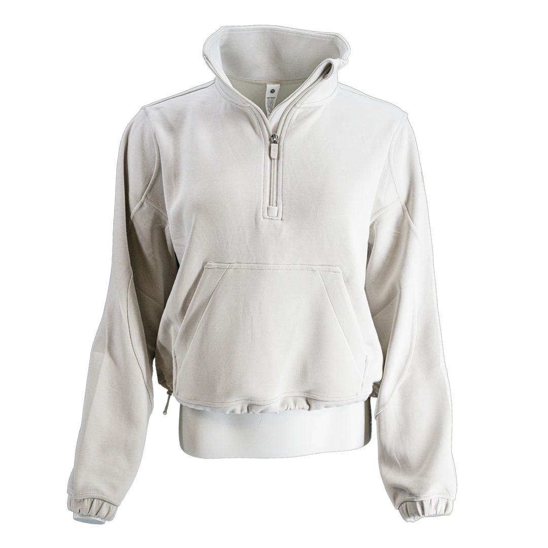 LULULEMON BRUSHED SOFTSTREME HALF ZIP, Color: BONE, Size: 10