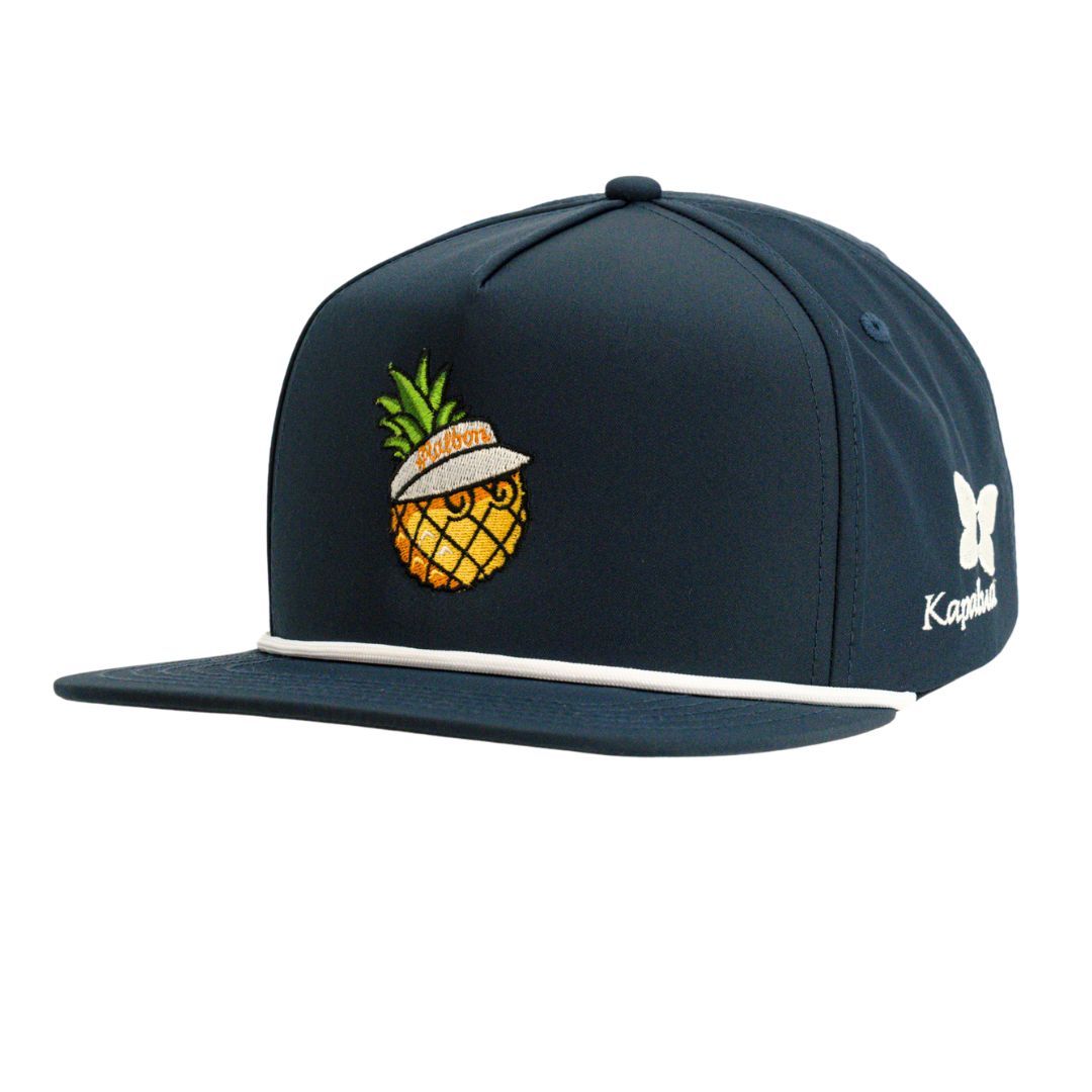 MALBON 5 PANEL PINEAPPLE ROPE HAT, Color: NAVY, Size: OS