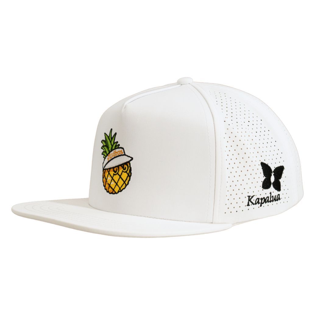 MALBON PINEAPPLE PERFORATED 5 PANEL HAT, Color: WHITE, Size: OS