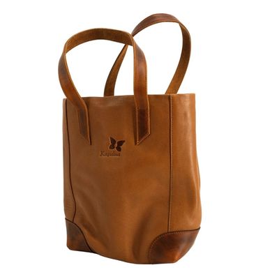 KAPALUA DOUBLE WINE LEATHER TOTE W/ CUSTOM BUTTERFLY LINER