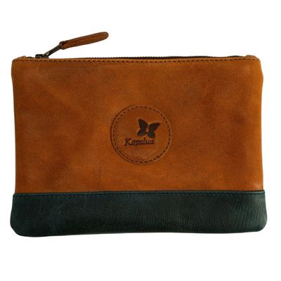 KAPALUA LEATHER ZIPPER POUCH W/ CUSTOM BUTTERFLY LINER