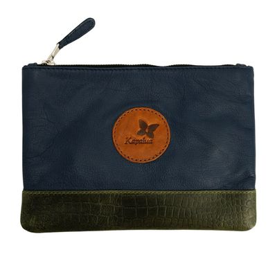KAPALUA LEATHER ZIPPER POUCH W/ CUSTOM BUTTERFLY LINER