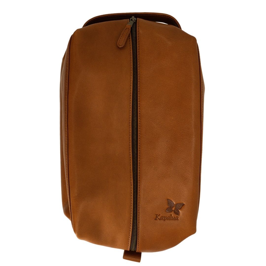 KAPALUA LEATHER SHOE BAG W/ CUSTOM BUTTERFLY LINER