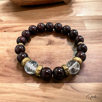 Bracelet en grenat rouge et cristal de roche