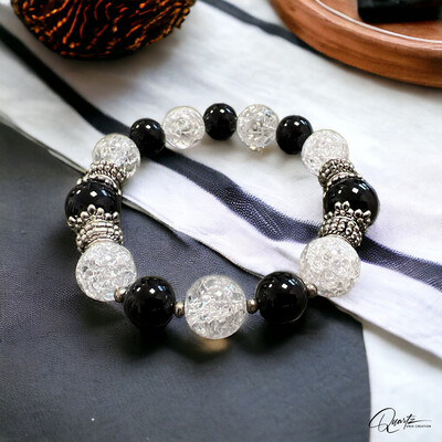 Bracelet en onyx noir et cristal de roche