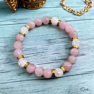 Bracelet enfant en quartz rose et cristal de roche